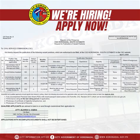Job Vacancy – City Government of Koronadal.